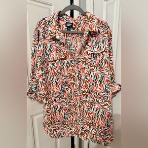 Lands' End Multicolor Leaf Print Shirt 100% Linen
